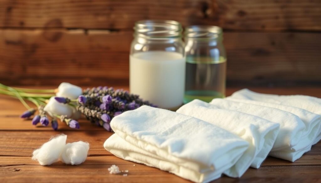 A carefully arranged display of natural ingredients for homemade dog wipes, captured in a warm, earthy tone. In the foreground, an array of soft, fluffy cotton pads, infused with soothing aloe vera and chamomile extracts. In the middle ground, glass jars containing gentle cleansing solutions made from essential oils, such as lavender and tea tree. The background features a rustic wooden surface, hinting at the handcrafted nature of these natural alternatives to commercial pet wipes. The lighting is soft and diffused, creating a calming, inviting atmosphere that reflects the care and attention put into these homemade pet care products. A carefully arranged display of natural ingredients for homemade dog wipes, captured in a warm, earthy tone. In the foreground, an array of soft, fluffy cotton pads, infused with soothing aloe vera and chamomile extracts. In the middle ground, glass jars containing gentle cleansing solutions made from essential oils, such as lavender and tea tree. The background features a rustic wooden surface, hinting at the handcrafted nature of these natural alternatives to commercial pet wipes. The lighting is soft and diffused, creating a calming, inviting atmosphere that reflects the care and attention put into these homemade pet care products.