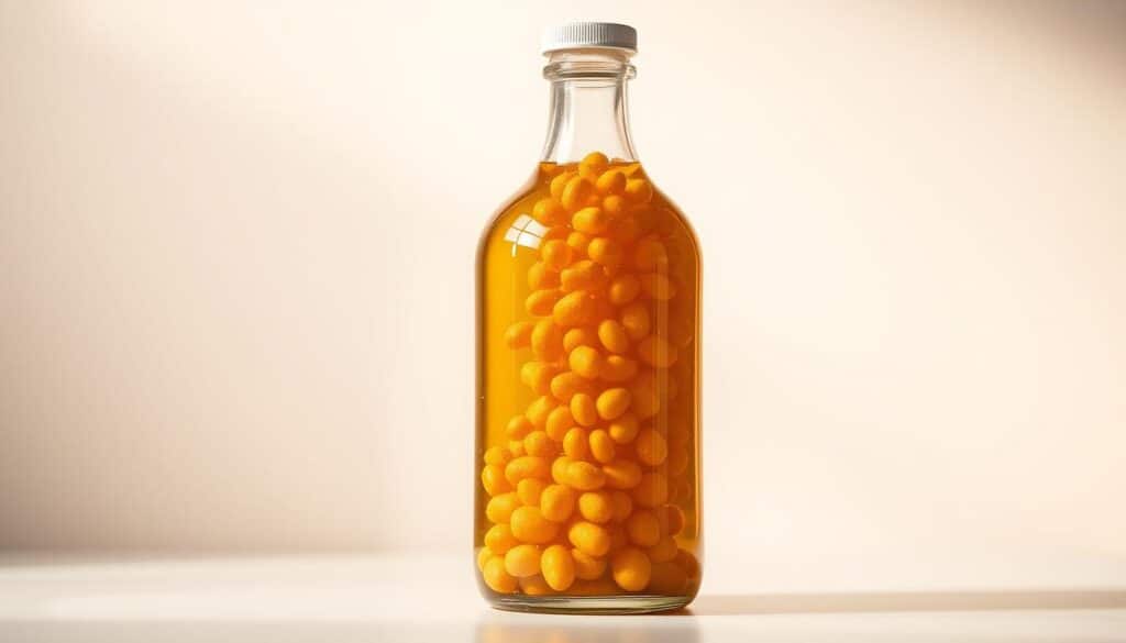 A high-quality glass bottle filled with a golden, viscous liquid, showcasing a variety of natural dog coat supplements. The bottle is set against a clean, minimalist background, allowing the product to take center stage. Warm, directional lighting illuminates the bottle, highlighting the vibrant color and texture of the contents. The composition is carefully balanced, creating a sense of sophistication and professionalism. The overall mood is one of purity, efficacy, and a commitment to natural, holistic pet care. A high-quality glass bottle filled with a golden, viscous liquid, showcasing a variety of natural dog coat supplements. The bottle is set against a clean, minimalist background, allowing the product to take center stage. Warm, directional lighting illuminates the bottle, highlighting the vibrant color and texture of the contents. The composition is carefully balanced, creating a sense of sophistication and professionalism. The overall mood is one of purity, efficacy, and a commitment to natural, holistic pet care.