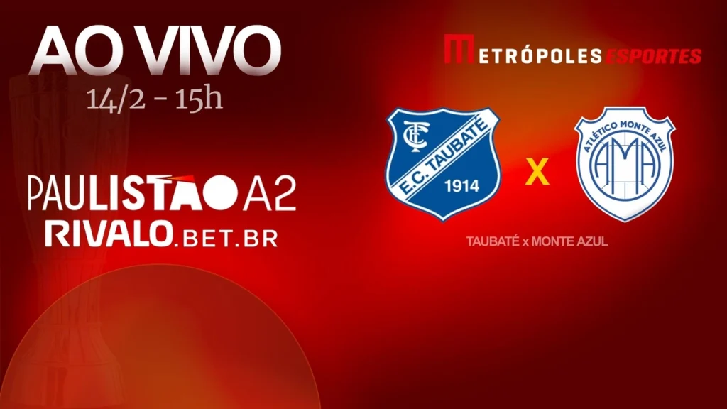 Assista Taubaté x Monte Azul ao vivo hoje no YouTube pelo Metrópoles Esportes Assista Taubaté x Monte Azul ao vivo hoje no YouTube pelo Metrópoles Esportes